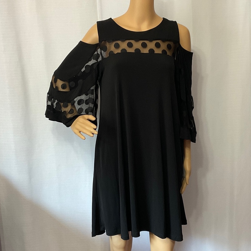 Nina Leonard Elegant Black Cold Shoulder Women Dress Size S NWT